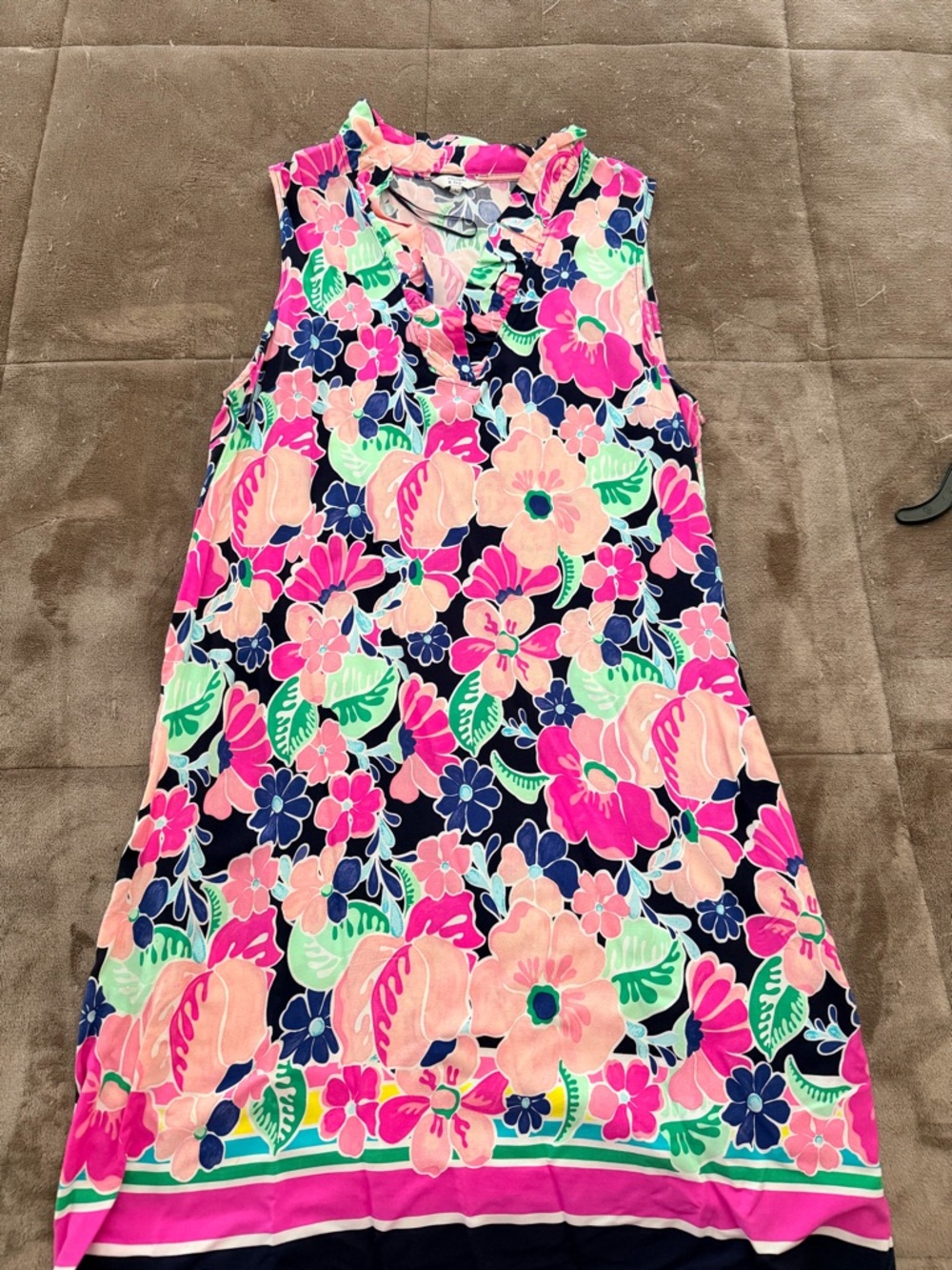 crown & ivy Navy Maxi Dress with Pink, Peach & Mint Floral Print